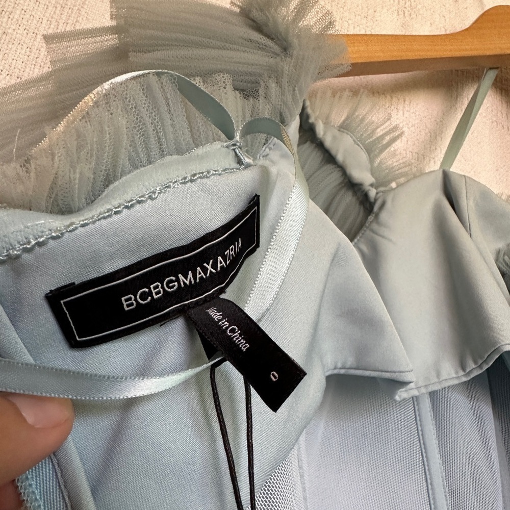 NWT BCBGMaxAzria Blue Ruffled Tiered Tool Gown - Picture 13 of 13
